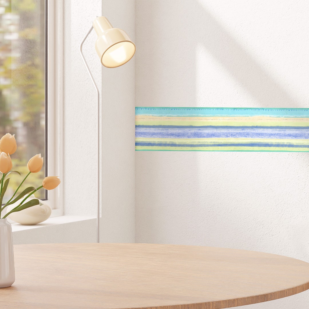 Stripes Wallpaper Border Modern Pastel Blue Stripes Wallpaper Etsy
