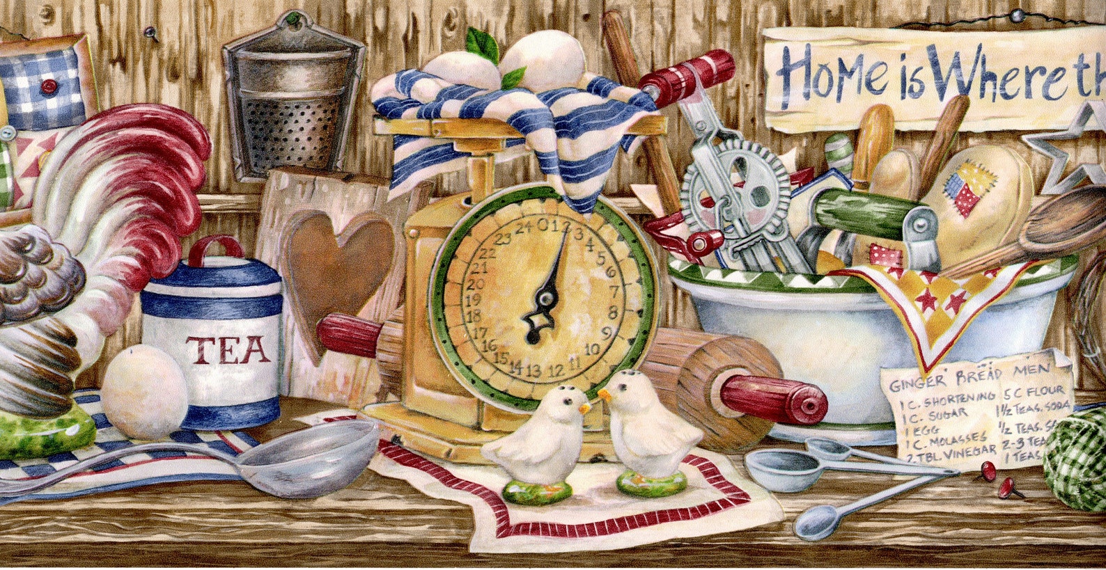 Country Kitchen Wallpaper Border Primitive Folk Art Home Etsy