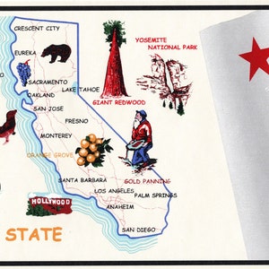 Vintage California Map Wallpaper Border, Antique California Golden