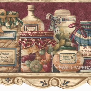 Kitchen Wallpaper Border Vintage Food Jars and Spices on - Etsy