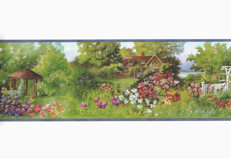 Romantic Cottage Garden Wallpaper Border Country side House Etsy
