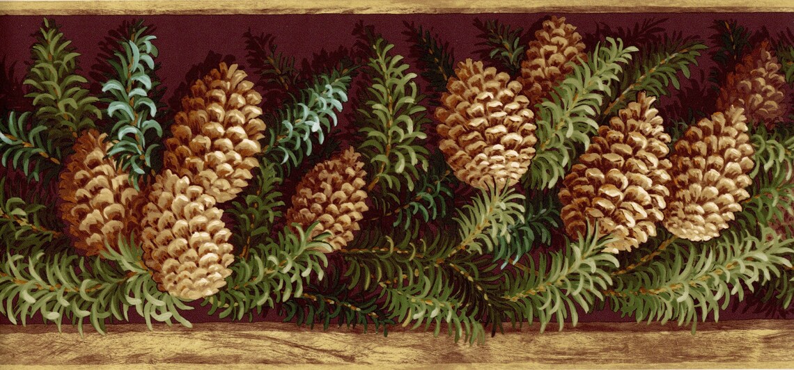 Rustic Pinecone Wallpaper Border Pinecone Lodge Outdoor | Etsy
