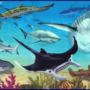Marine Life Under The Sea Behangrand 10,25 inch - walvis, haai, blauwe oceaan - 15 voet lang