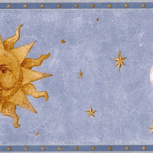 Art Deco Celestial Star Sun and Moon Wallpaper Border, Pre-Pasted Border Wallpaper, 15 ft x 9 in.