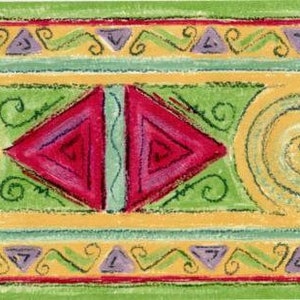Rot Grün Gelb Geometrische Form Zeitgenössische Tapetenbordüre, Geometrische Tapete, Abstrakte Moderne Kunst Tapetenbordüre, Hauswanddekor