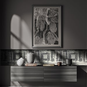 Moderne geometrische Tapetenbordüre - Metallic, Dunkelgrau, Silber, Hellschwarz - 4 m lang x 26 cm breit