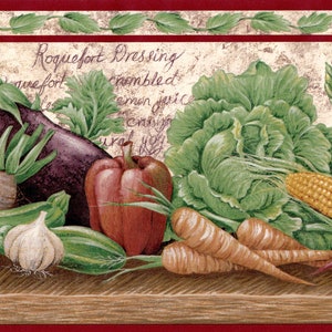 Kitchen Wallpaper Border, Farm Fresh Cooking Recipes & Vegetables on ...