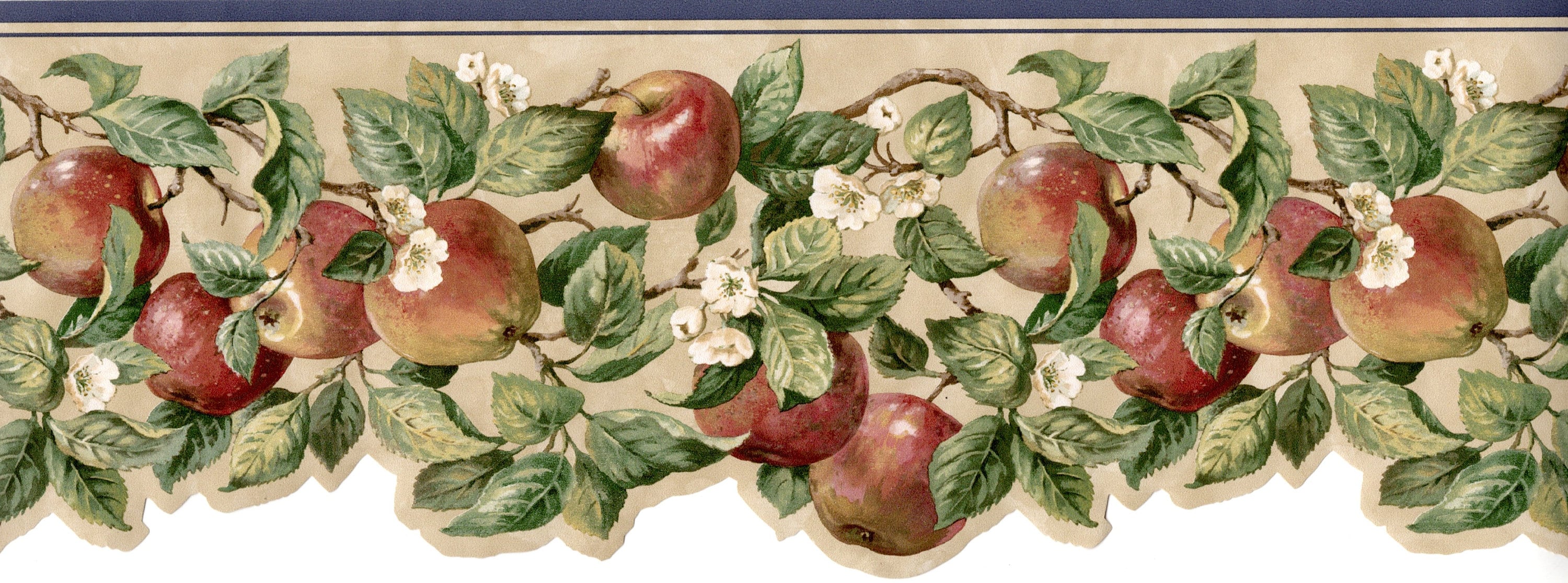 Apple Wallpaper Border Scalloped Floral Leaf Apple Wallpaper Etsy