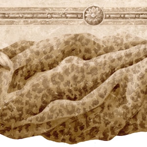 Scalloped Vintage Victorian Animal Prints Swag Drapery with Medallion Wallpaper Border - Beige, Brown, Tan | 15 ft L x 8.5 in. W