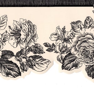 Cottage Rose Tapetenbordüre, Vintage Black Line Rosen Tapete, Vintage Floral Tapetenbordüre, ausgebogte Vintage Rosen Tapetenbordüre