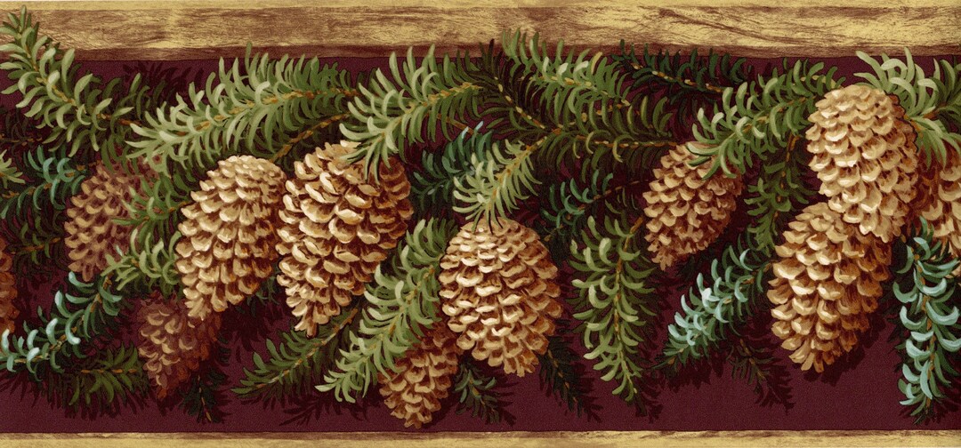 Rustic Pinecone Wallpaper Border, Pinecone Lodge Outdoor Wallpaper