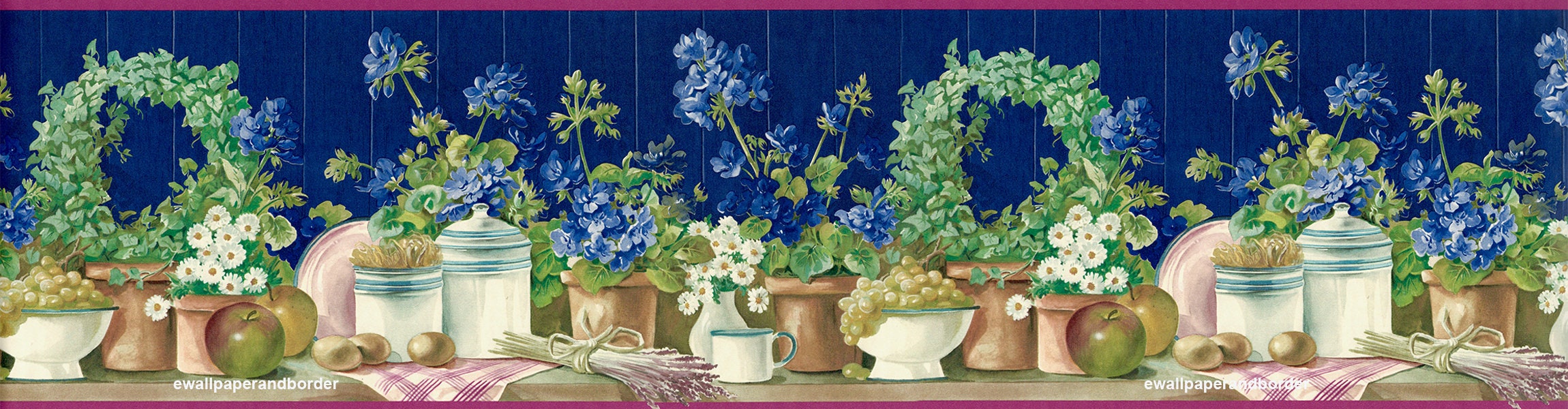 Country Kitchen Wallpaper Border Blue Flowers Green Leaf Etsy Australia