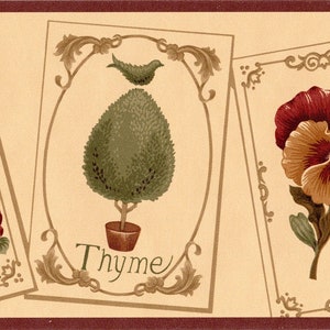 Flowers and their Names on Cards Brown Flower Floral Wallpaper Border, Pre-pasted Wall Border,