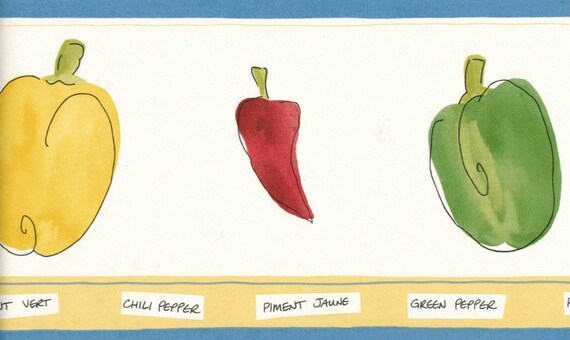 Kitchen Wallpaper Border Wallpaperhot Chilly Pepper Theme Etsy