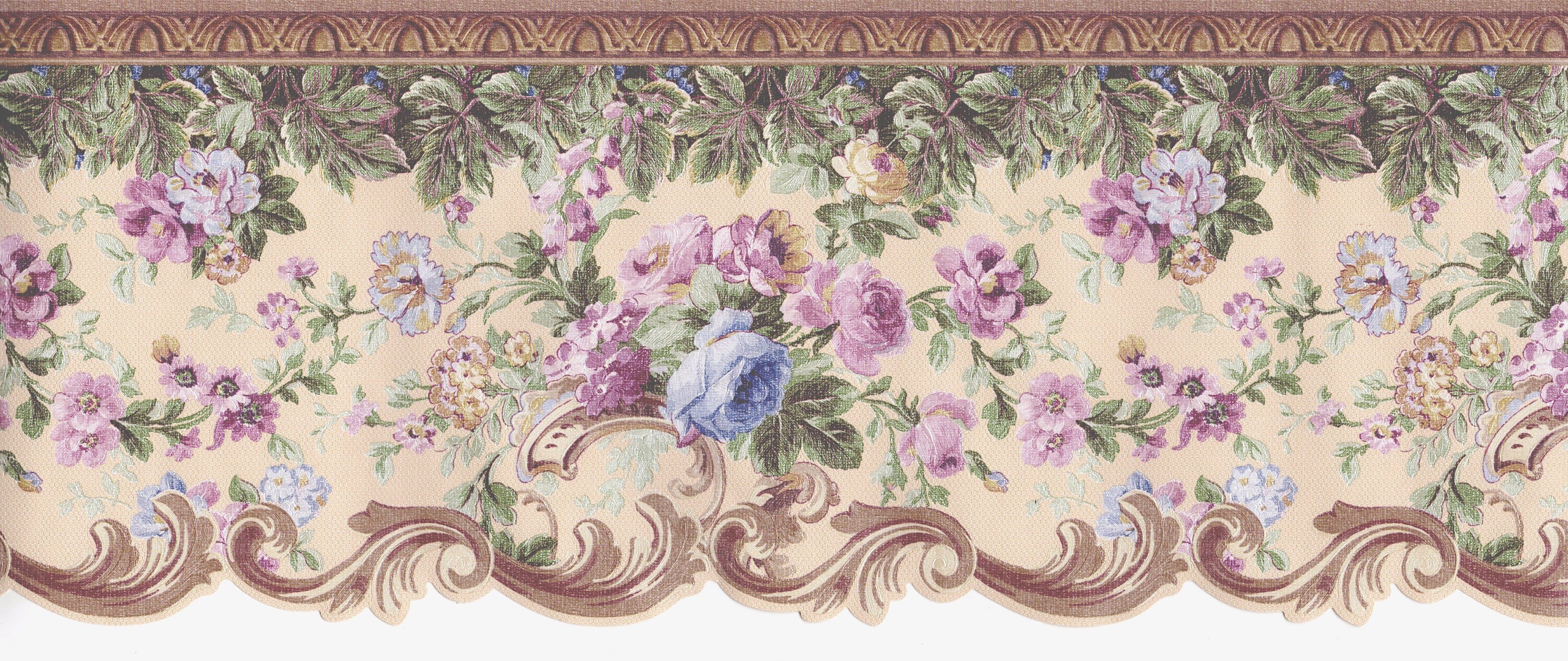 Victorian Floral Wallpaper Border 7 Inch – Pink Blue Mauve Rose ...