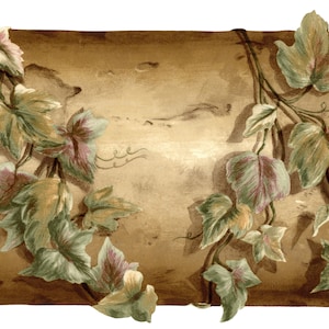 Botanische Tapetenbordüre - Rustikale Efeublätter auf Brauner Holz Wandbordüre - Unbeklebt - Küchen Wanddeko