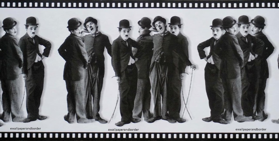 Black & White Charlie Chaplin Silent Movie Wallpaper Border, Home Movie
