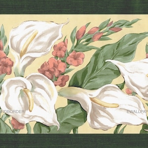 Tapetenbordüre mit Anthurium-weißen Blumen, tropische weiße und rote Blumenbordüre, vorgeklebt, 15' L x 8,5" B