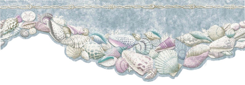 Seashell Die Cut Wallpaper Border Blue Nautical Beach Coastal | Etsy