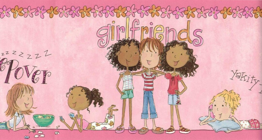 Baby Girl Wallpaper Border Girlfriends Pampering With Flower Etsy