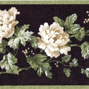 Weißkohl-Versuch mit grünem Blatt auf schwarzer Tapetenbordüre, 40 x 4,2 cm