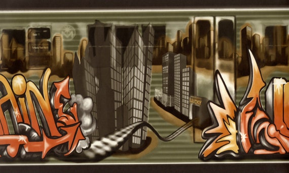 Modern Graffiti Wallpaper Border, Modern Lucky Train Graffiti Art