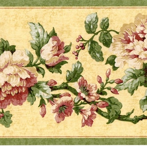 Vintage Dusty Rose Cabbage Roses Wallpaper Border, Cottage Decor - Etsy