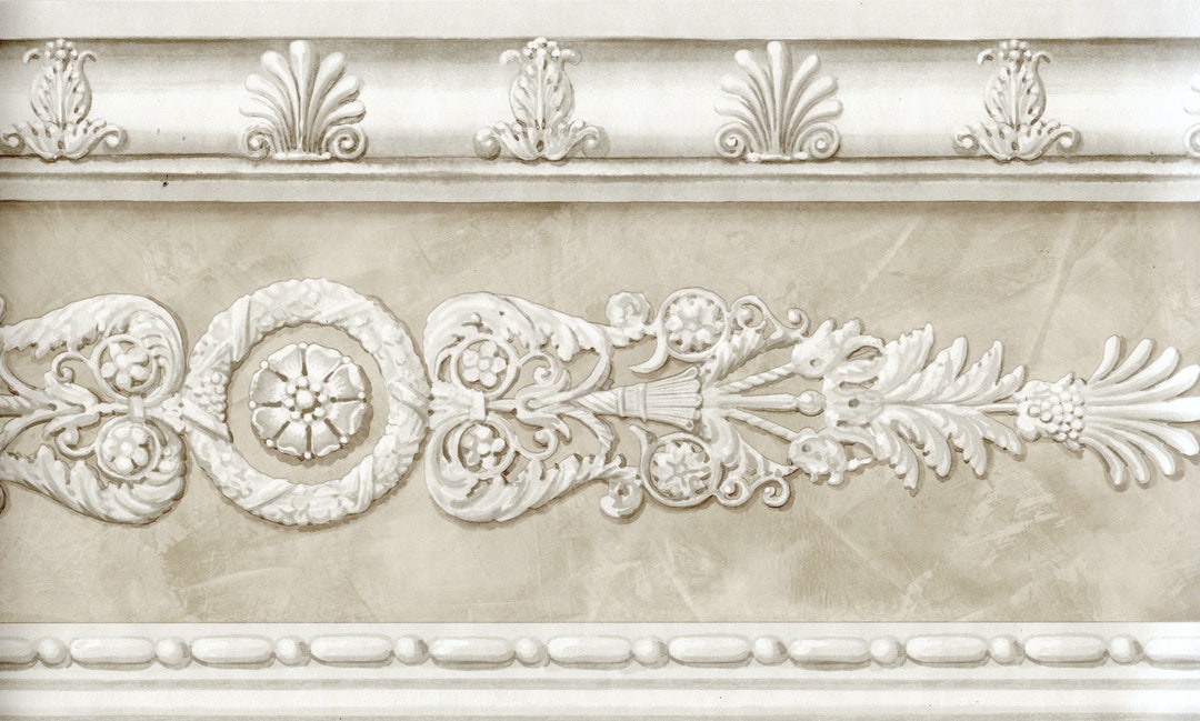 Raymond Waites Victorian Filigree Wallpaper Border, Beige Silver Floral ...