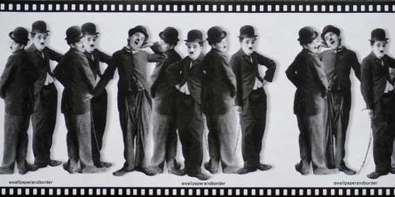 Black & White Charlie Chaplin Silent Movie Wallpaper Border, Home