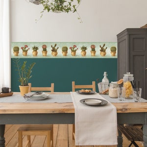 Bordo per carta da parati contemporaneo con cactus in ceramica - Verde, Marrone - Lungo 15 piedi, largo 7 pollici - Preincollato