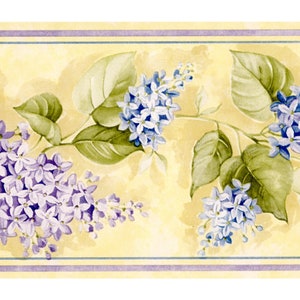 Bordo per carta da parati floreale con ortensie blu lavanda, preincollato, dimensioni: 15 piedi x 5,25 pollici.