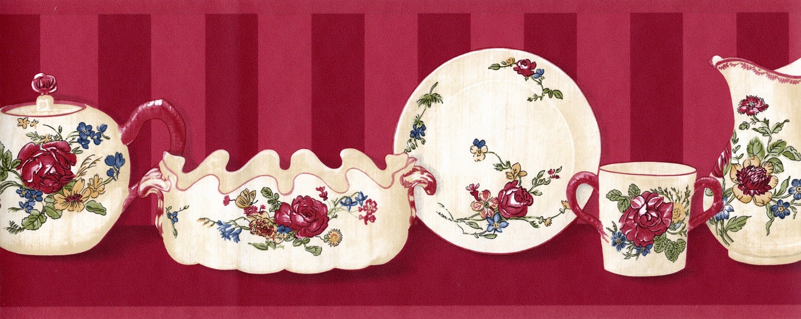 Country Kitchen Shelf Wallpaper Border Antique Painted Red Etsy