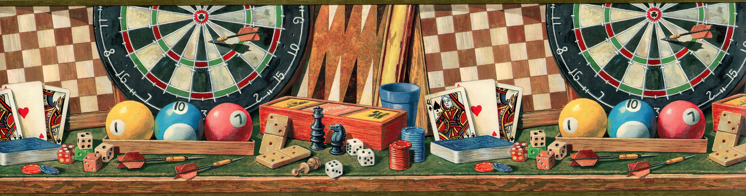 Game Room Wallpaper Border Pool Dart Card Poker Dice Chess Etsy
