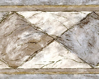 Comtemporary Diamond Marble Tiles Wallpaper Border | Gray, Gold Line Geometric Tile Diamond Marble Kitchen & bath Wallpaper Border