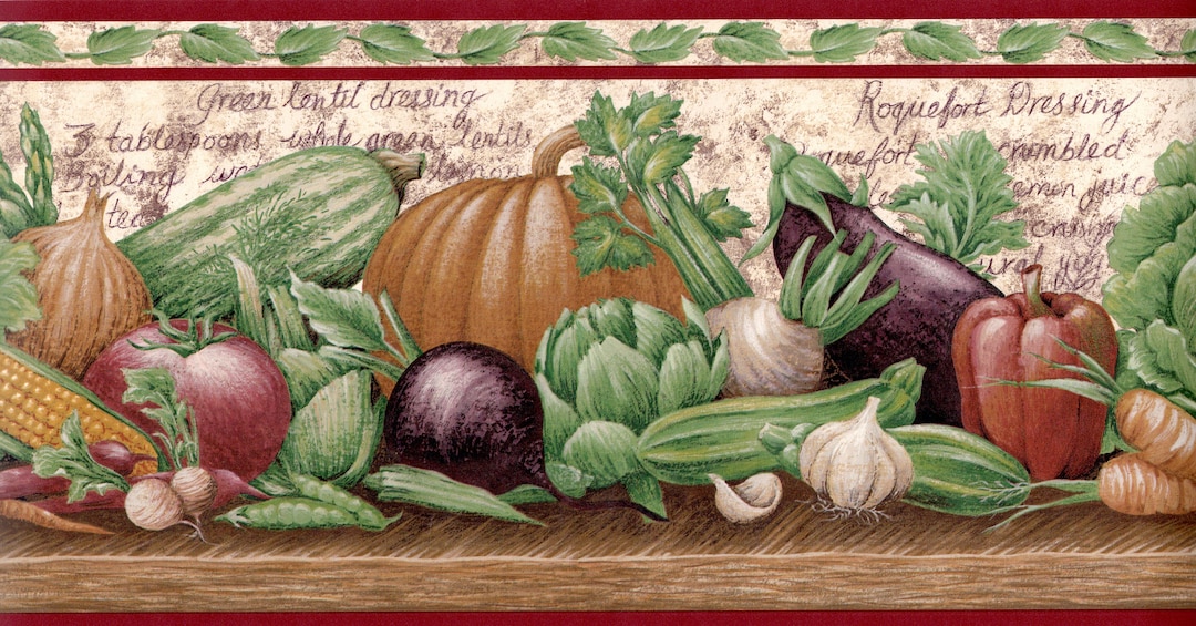 Kitchen Wallpaper Border, Farm Fresh Cooking Recipes & Vegetables on
