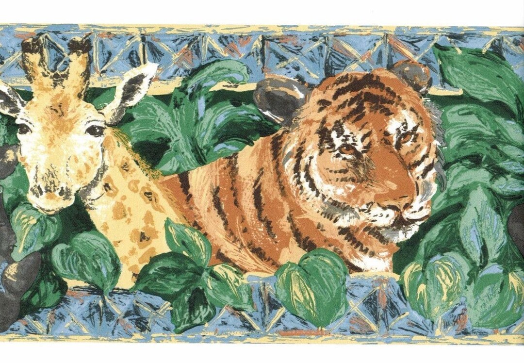 Nature Wilderness Wallpaper Border,rainforest Safari Tiger Giraffe