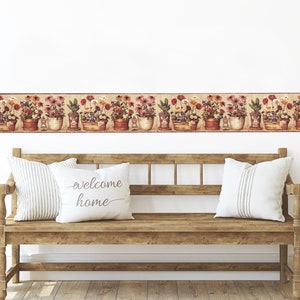 Flower Wallpaper Border, Primitive Sunflower Angel Daisy Gardening