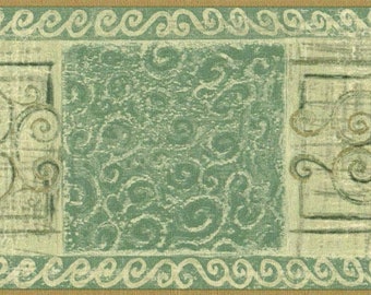 Victorian Green Swirl Leaf Wallpaper Border, Architectural Scroll Tile