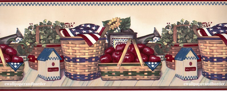 Patriotic Wallpaper Border Apples Basket Sunflower Birdhouse - Etsy