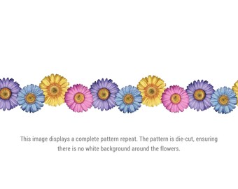 Prepasted Wallpaper Border - Purple Blue Flowers On Vine Scalloped Floral Wall Border Retro Design, Roll 15 Ft. X 7 In