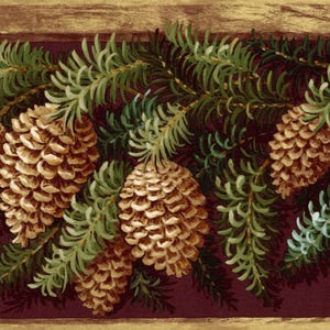 Rustic Pine Cone Wallpaper Border 8 Inch, Evergreen Country Lodge Cabin Design in Brown & Green, Pre-pasted for Easy Install
