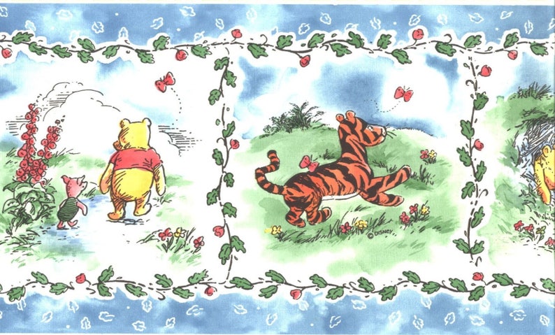 Disney Classic Winnie The Pooh With Friends In Romantic Garden Wallpaper Border Poohs Friend Wallpaper Bordercartoon Wallpaperkids Room