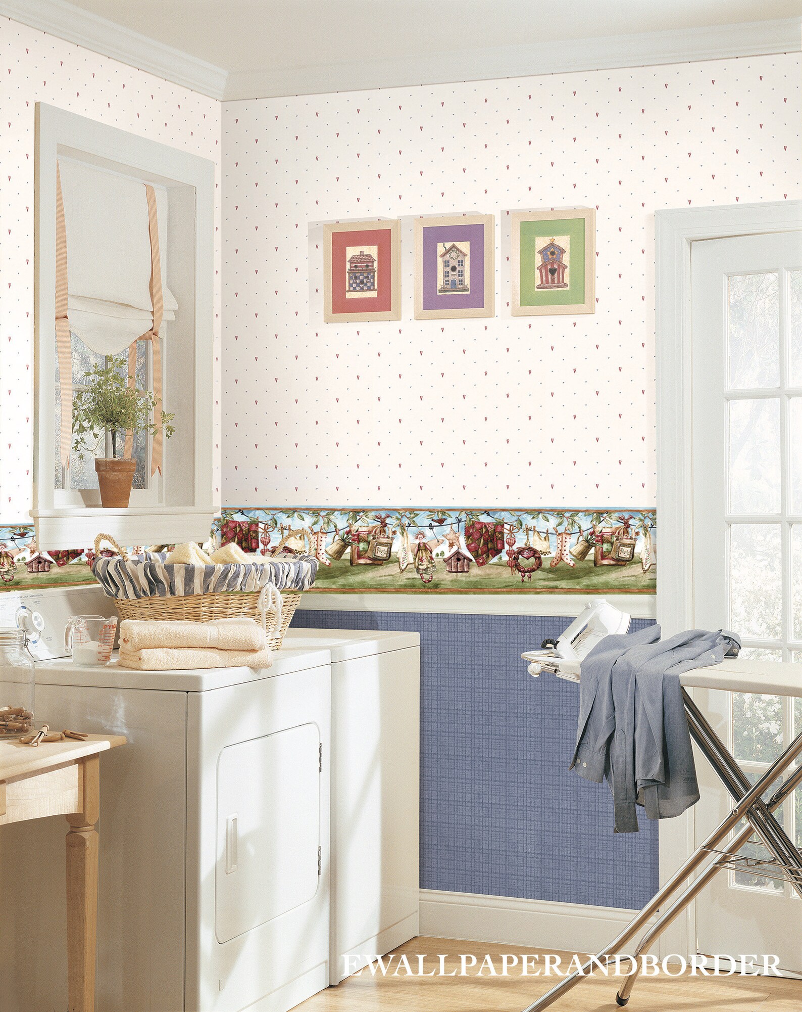 Country Laundry Room Wallpaper Border Primitive Folk Art Etsy