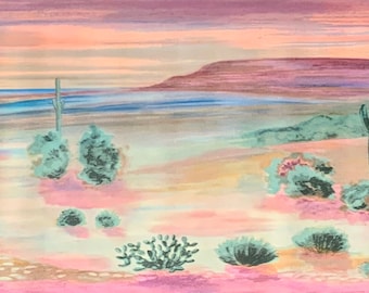 Borde de papel tapiz con paisaje desértico, atardecer, cactus, montaña, suroeste, rosa y morado, decoración de pared para sala de estar y dormitorio, sin pegar, 4,5 x 16,8 cm