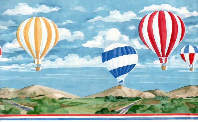 Hot Air Balloon Wallpaper Border Red Green Blue Balloon | Etsy