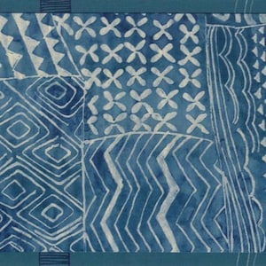 Indigo Batik Wallpaper Border 6 Inch – Blue Boho Tribal Textile Design, Pre-Pasted