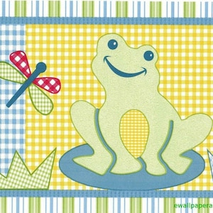 Bordo carta da parati rana, bordo carta da parati a strisce rana libellula tartaruga, bordo carta da parati animali, bordo carta da parati per bambini, bordo parete della scuola materna