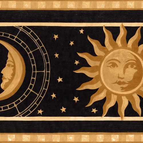 Celestial Wallpaper Border Sun Moon Star on Blue Cracked & Etsy