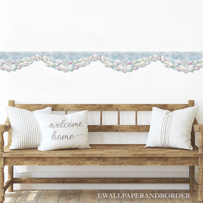 Seashell Die Cut Wallpaper Border Blue Nautical Beach Coastal Etsy