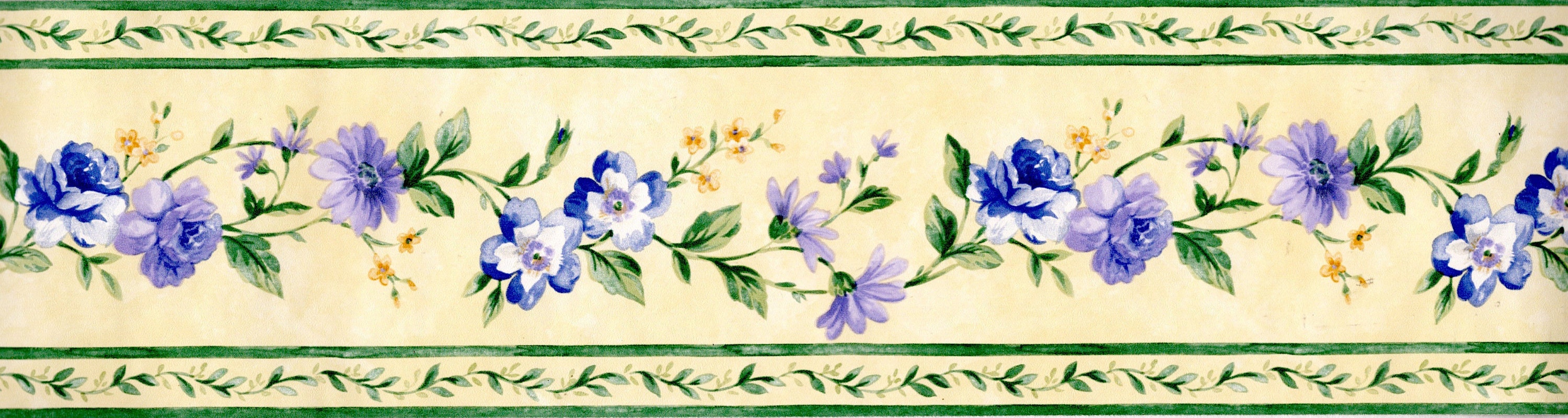 Purple Flower Trail Wallpaper Border Purple Floral on Cream Etsy